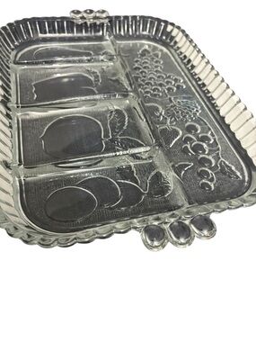 Glass Divided Serving Tray with Fruit Motif